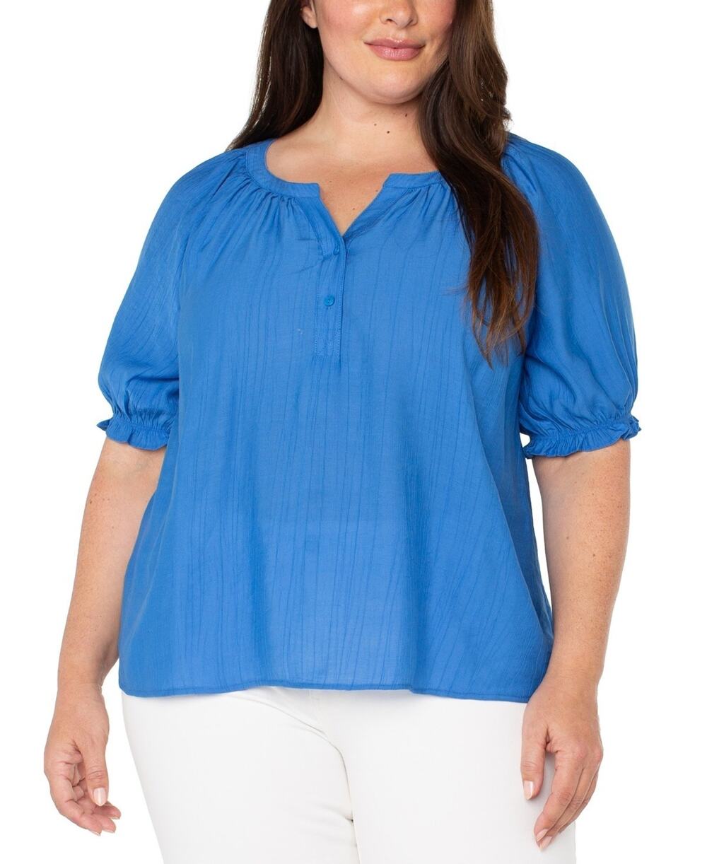 Liverpool Los Angeles Plus Size Woven Split-Neck Puff-Sleeve Blouse Size 3X 0626
